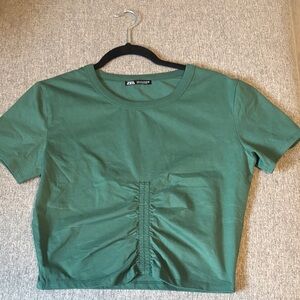 Zara Short Sleeve Green Ruched Tee